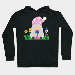 Easter Gnome Pink Hat in a Garden Hoodie